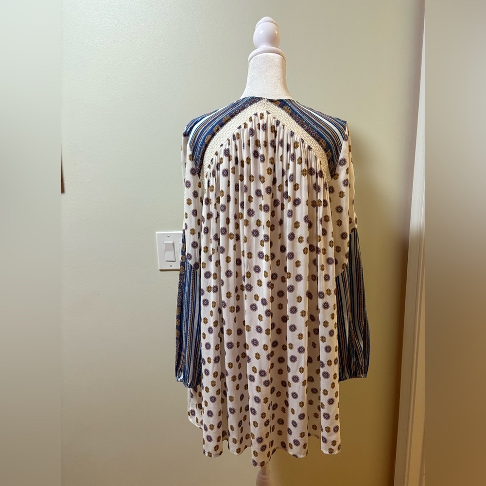 Free People Rain or shine mini boho dress cream blue sz XS - Picture 5 of 9